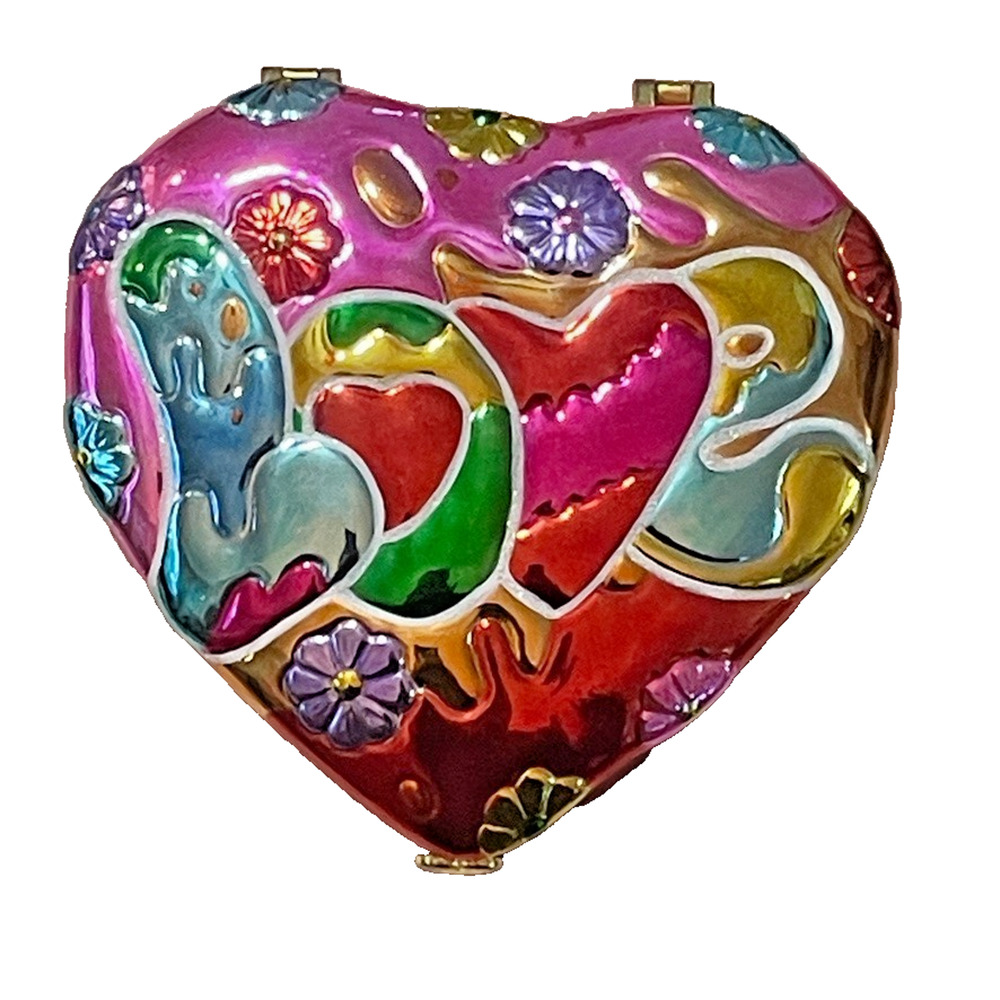 Christopher Radko Heart Trinket Box – Vtg Red & Gold Porcelain Hinged Keepsake